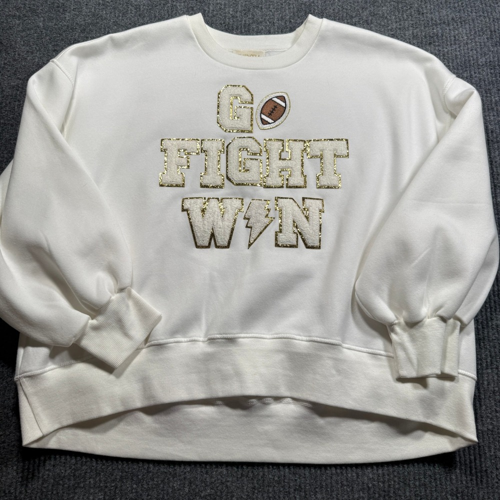 Judith March Sweatshirt One Size White Go Fight Win Football Glitter Graphic
